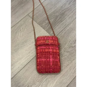Chanel pink Tweed Chain Around Phone Holder.