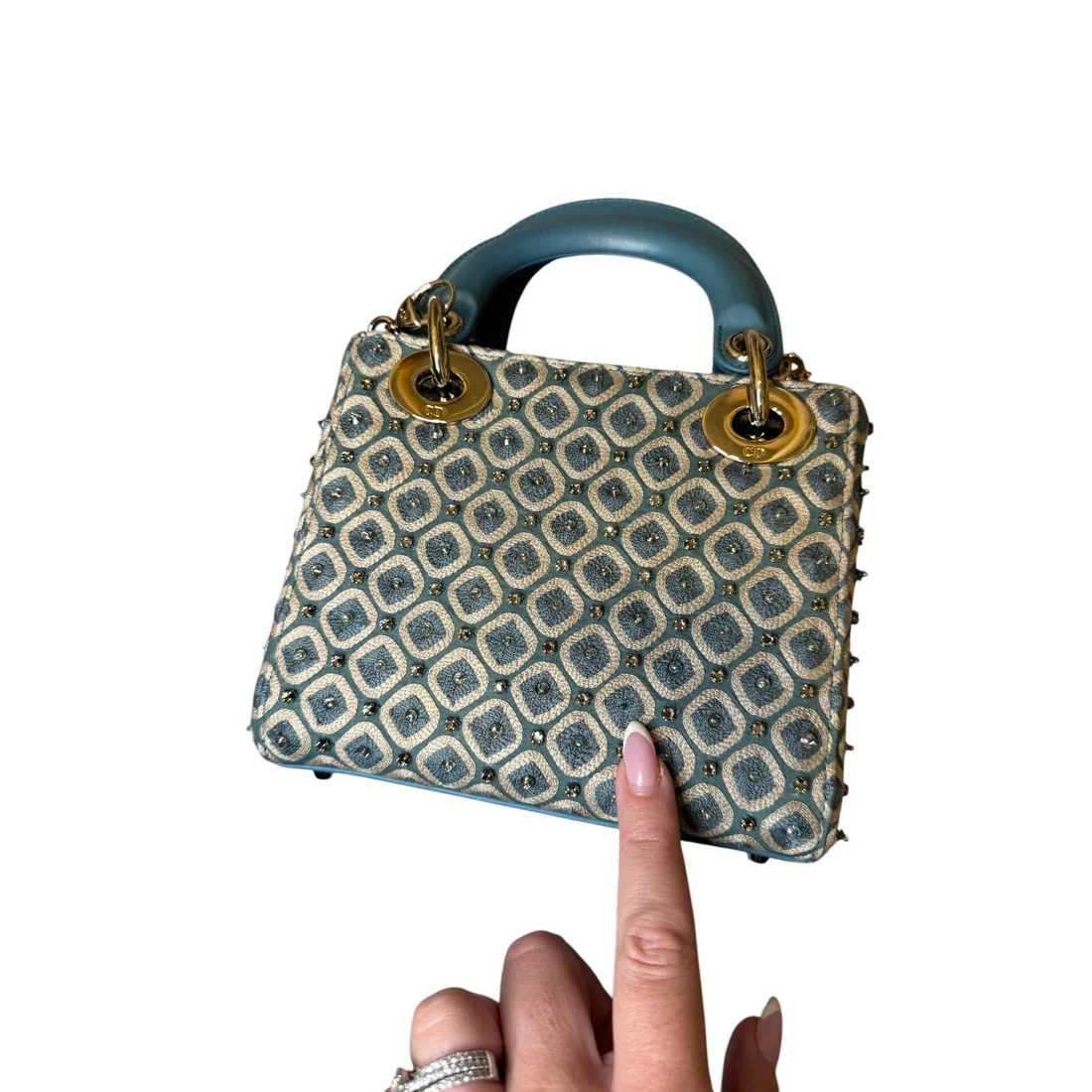 Dior Mini Canvas Honeycomb Embroidery Crystal Lady Dior - Image 3