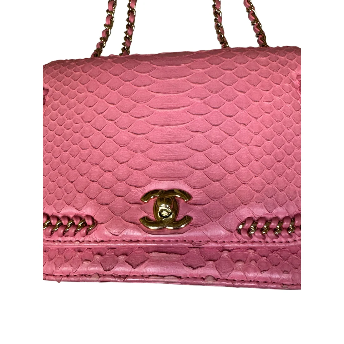 Chanel snake skin pink small flap bag - Image 2