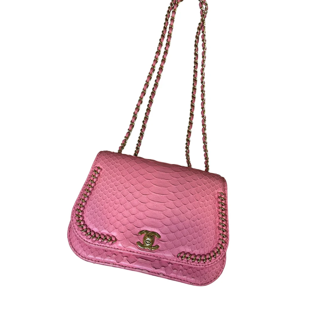 Chanel snake skin pink small flap bag