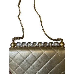 Alternative view of Chanel Metallic Goatskin Quilted Chic Pearls Flap Gold.