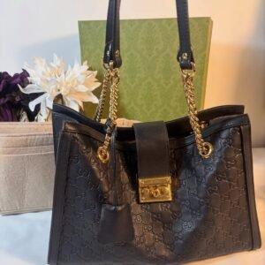 Beautiful Black Guccissima Padlock Tote