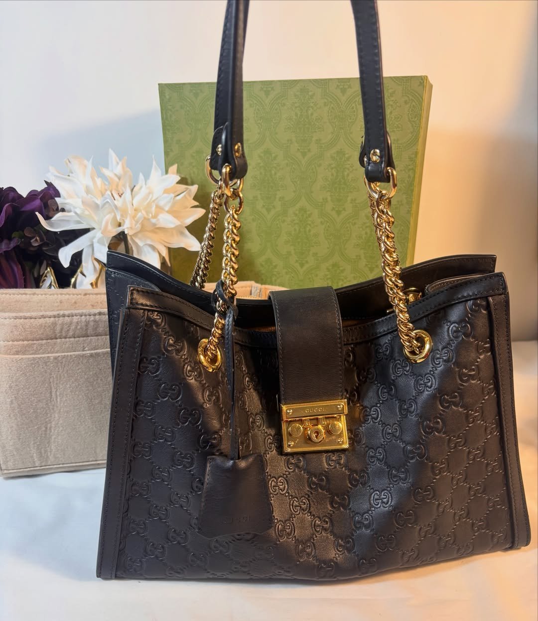 Beautiful Black Guccissima Padlock Tote