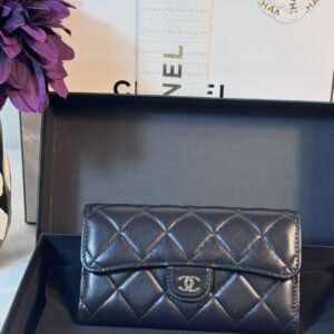 Beautiful Classic Flap Black Lambskin Wallet
