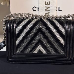 Black Patent Chevron Glitter Boy Bag